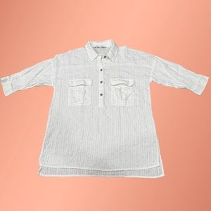 Zara White 3/4 Button Up and 1/2 Sleeve Shirt Women Oversized Size Small